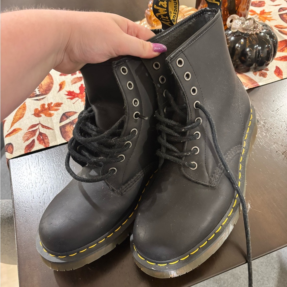 Dr. Martens Black Lace-Up Boots with Yellow Accents - Picture 6 of 6